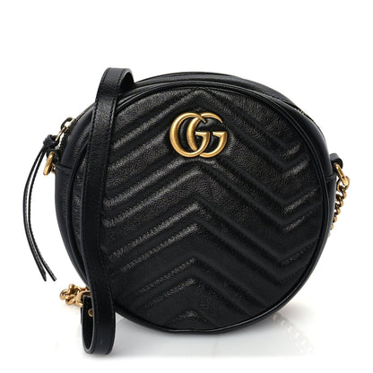 Gucci Azalea Calfskin Matelasse Heart Mini GG Marmont Round Shoulder Bag Black 1 of 8
