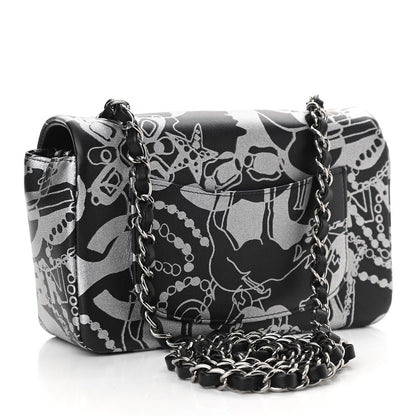 Chanel Lambskin Printed Mini Rectangular Flap Black Silver 3 of 12