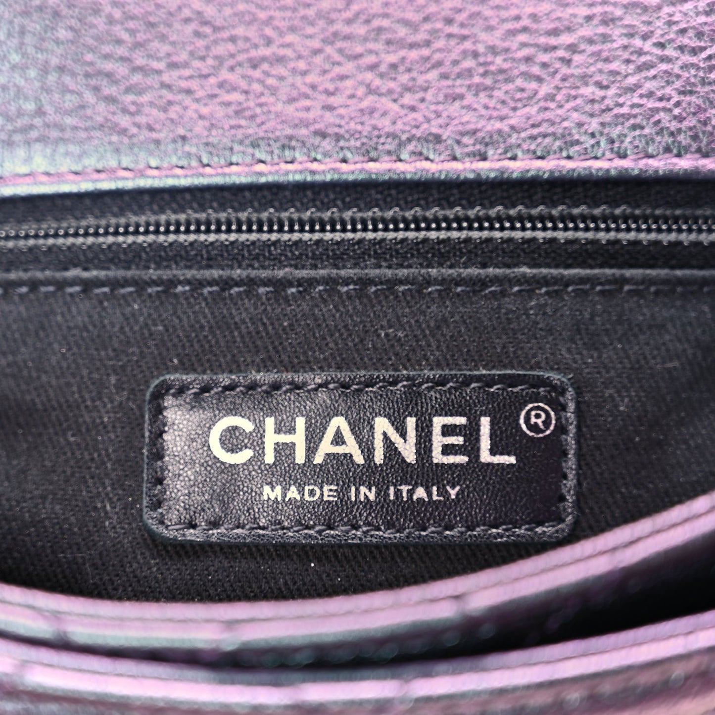 Iridescent Goatskin Quilted Small Double Carry Waist Chain Flap Purple