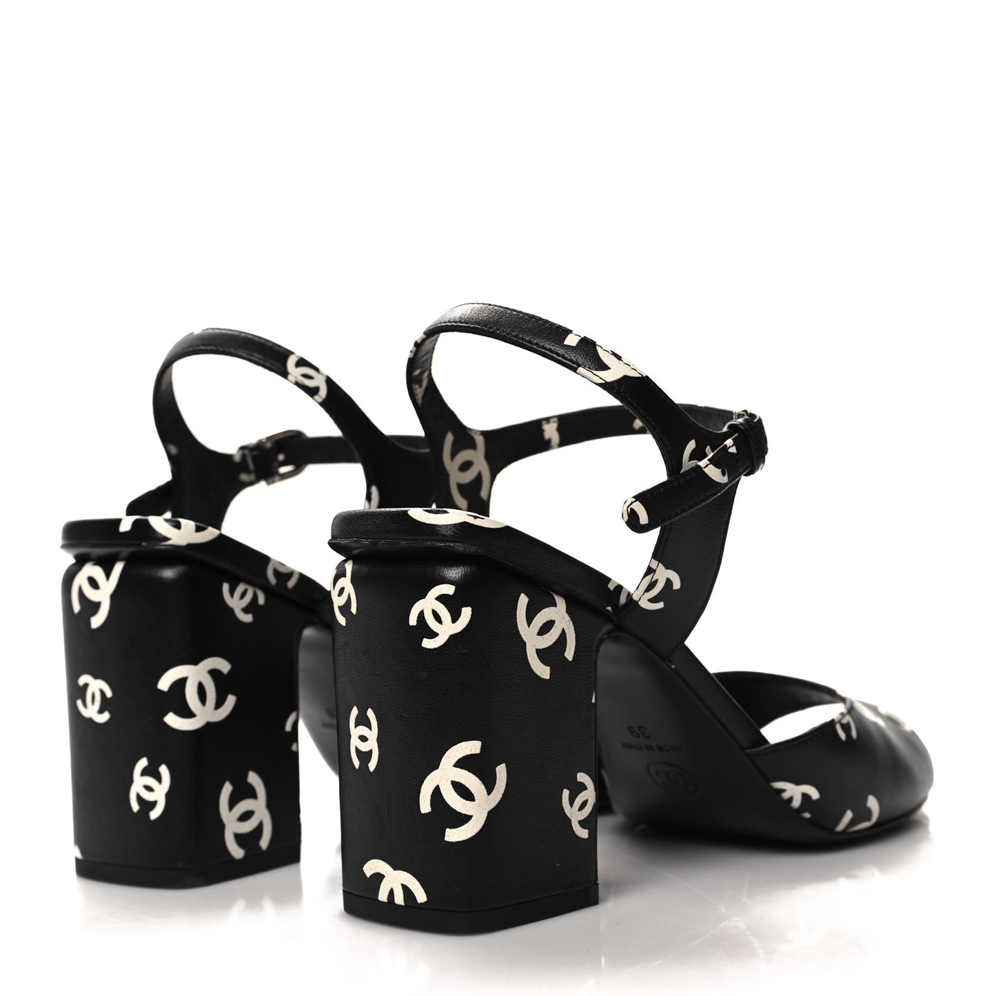 Printed Lambskin CC Platform Sandals 39 Black White