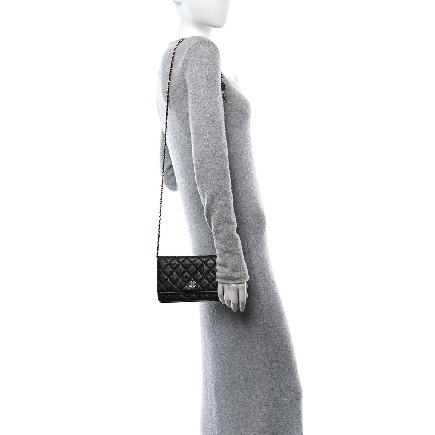 Caviar Quilted Miss Coco Wallet On Chain WOC Black
