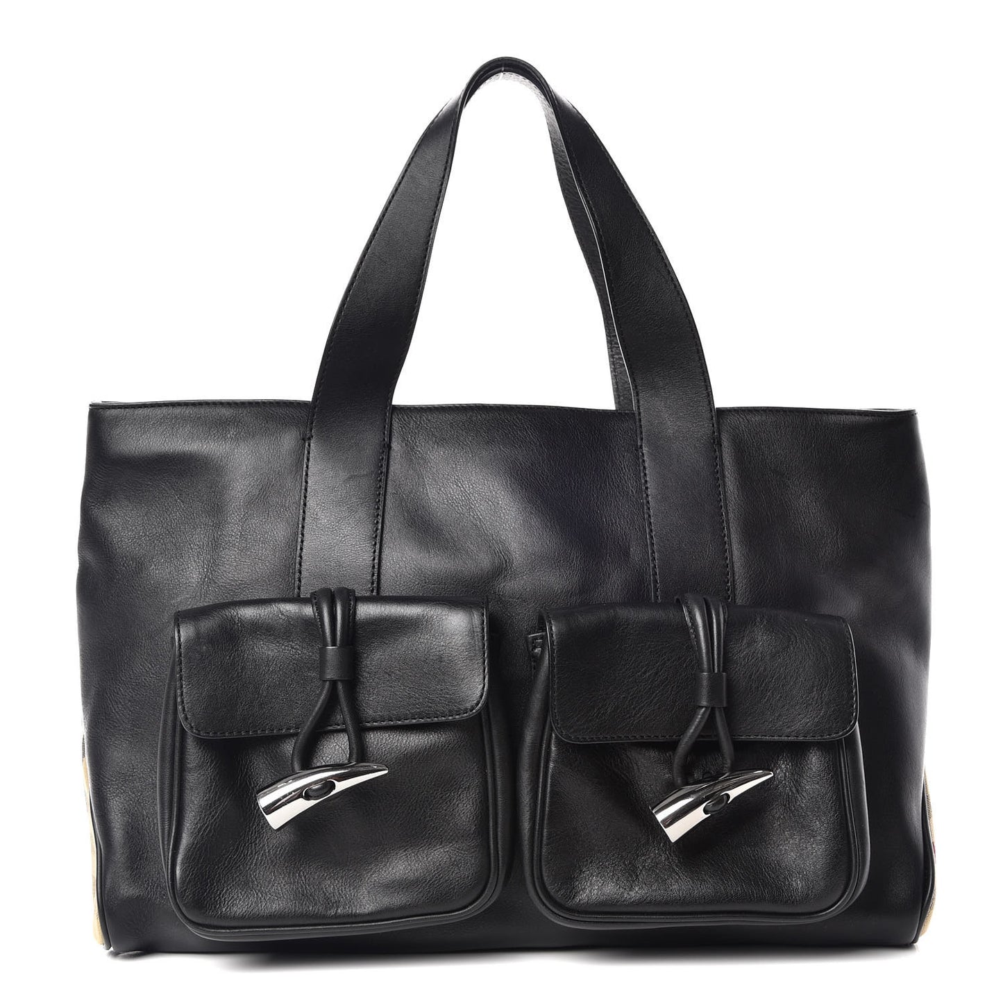 Calfskin Haymarket Check Toggle Shoulder Bag Black