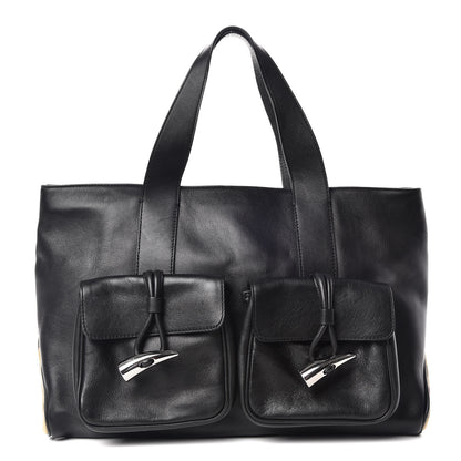 Burberry Calfskin Haymarket Check Toggle Shoulder Bag Black 1 of 14