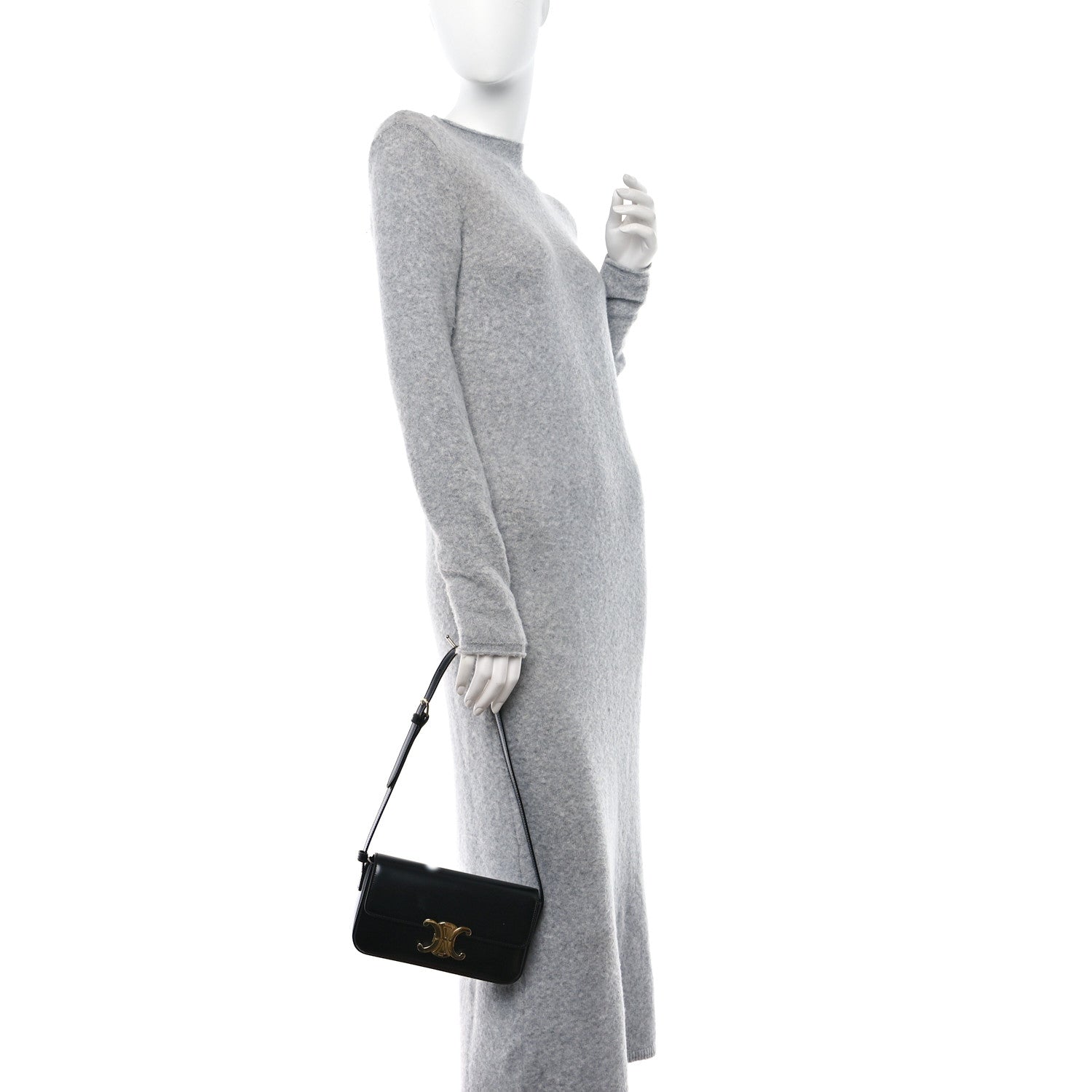 Celine Shiny Calfskin Triomphe Shoulder Bag Black 2 of 10