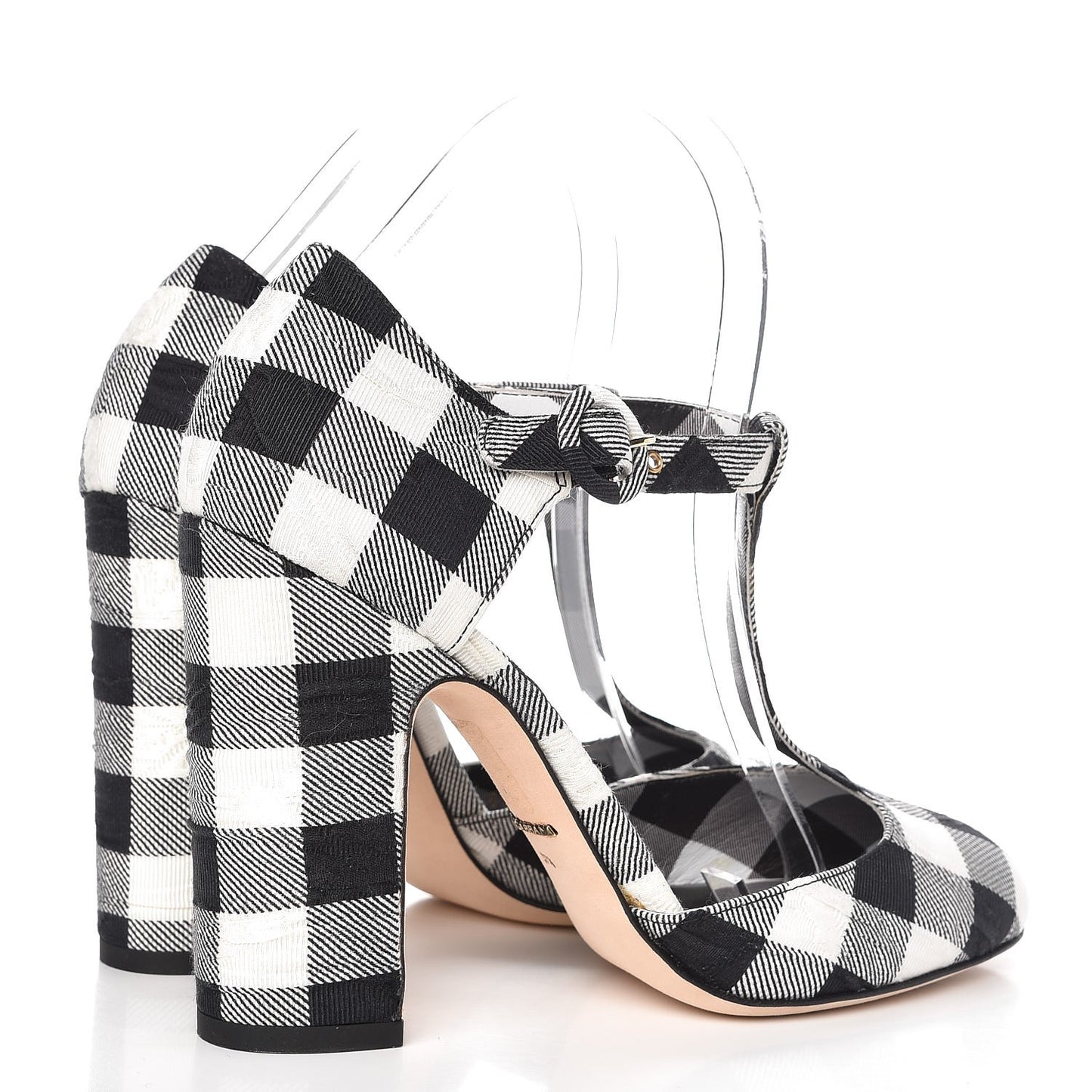 Gingham Brocade T Bar Pumps 37.5 Black White