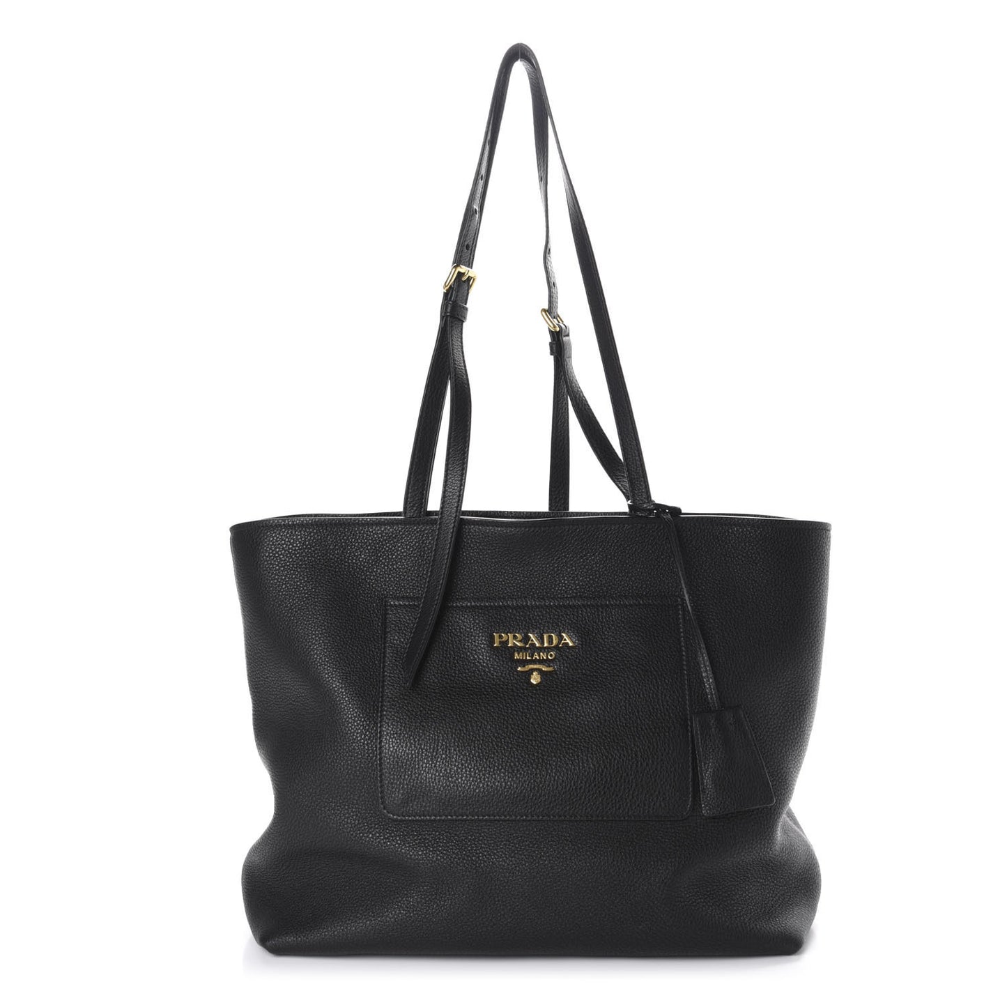 Vitello Daino Pocket Shopping Tote Black
