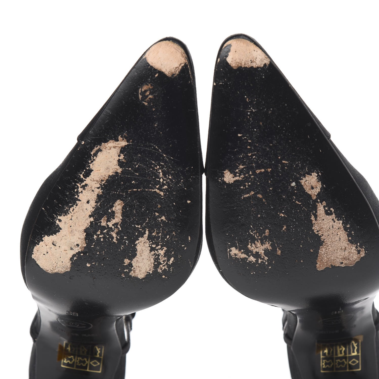 Chanel Satin Crystal Slingback Cap Toe Pumps 39 Black 6 of 11