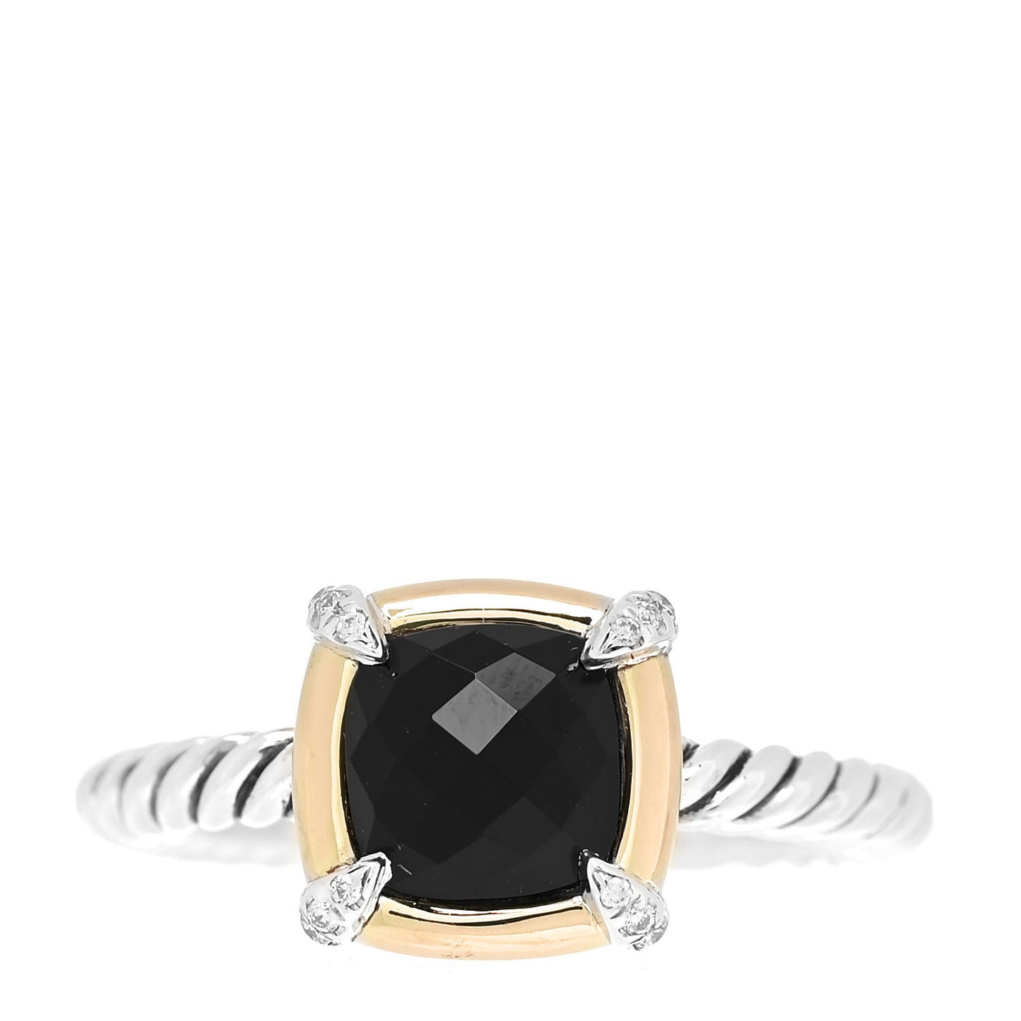 Sterling Silver 18K Yellow Gold Diamond Black Onyx 7mm Petite Chatelaine Ring 54 7