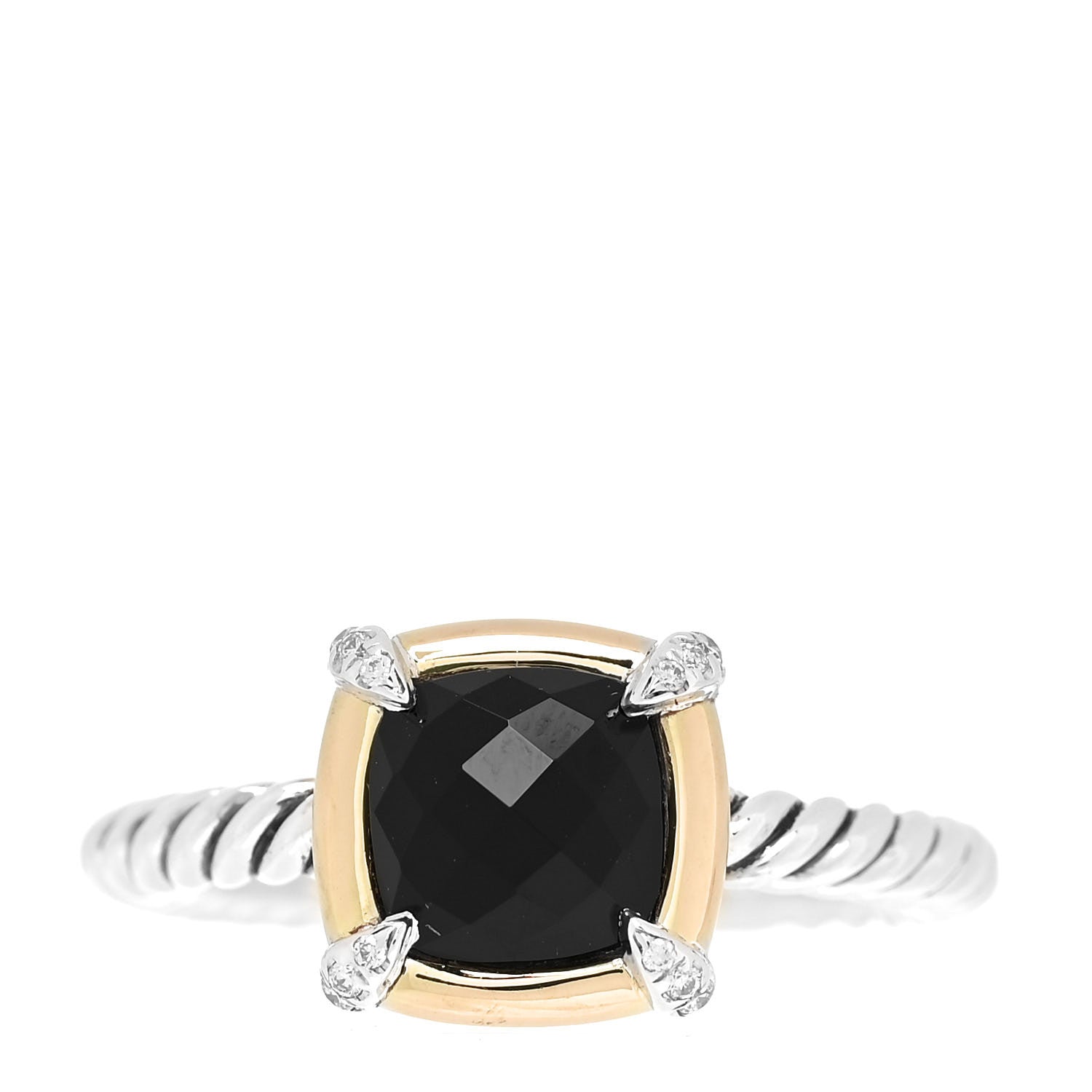 David Yurman Sterling Silver 18K Yellow Gold Diamond Black Onyx 7mm Petite Chatelaine Ring 54 7 1 of 5