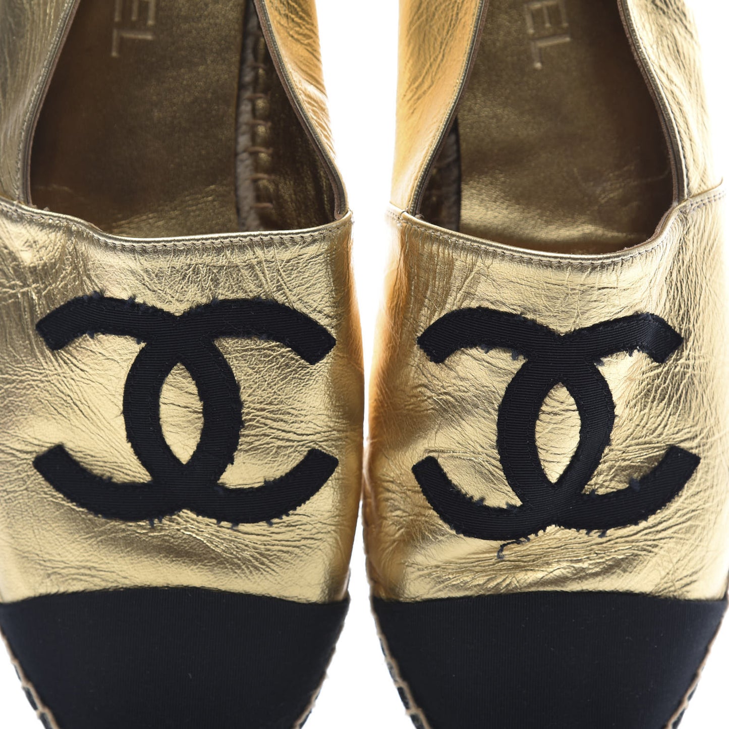 Laminated Lambskin Grosgrain CC Espadrilles 42 Gold Black