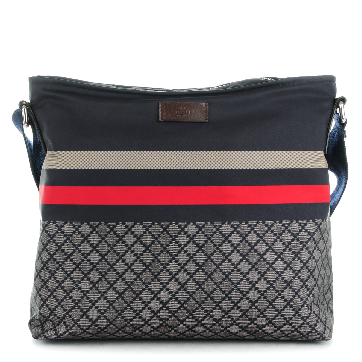 Nylon Diamante Medium Flat Messenger Bag Navy