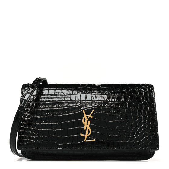 Saint Laurent Crocodile Embossed Monogram Phone Holder Crossbody Black 1 of 1