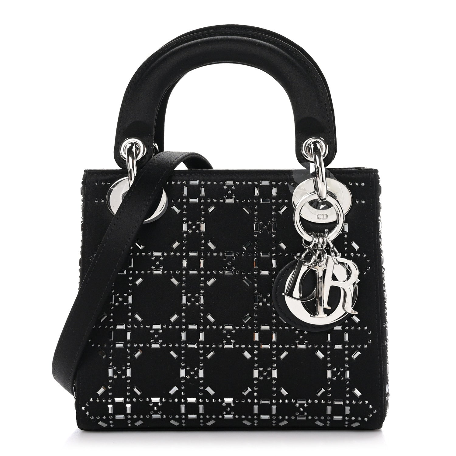 Christian Dior Satin Crystal Cannage Mini Lady Dior Black 1 of 9