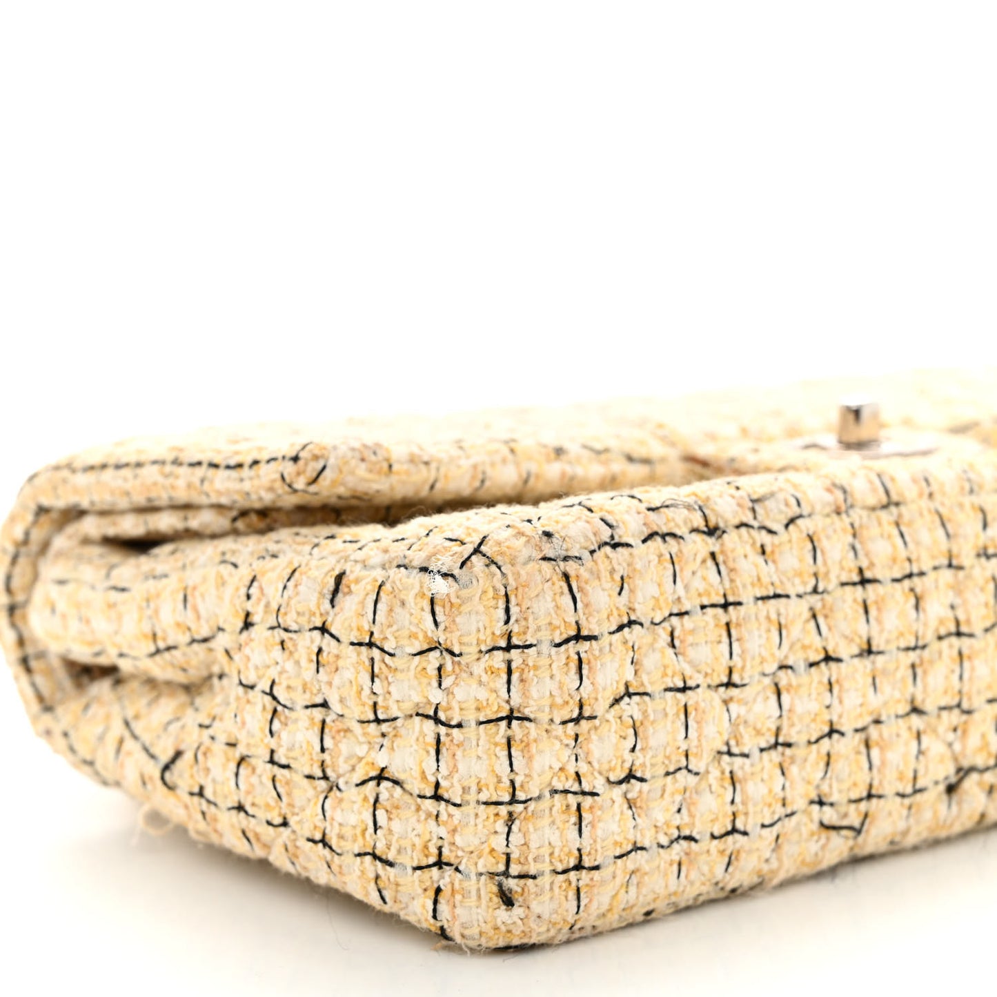 Tweed Quilted Medium Double Flap Beige Multicolor