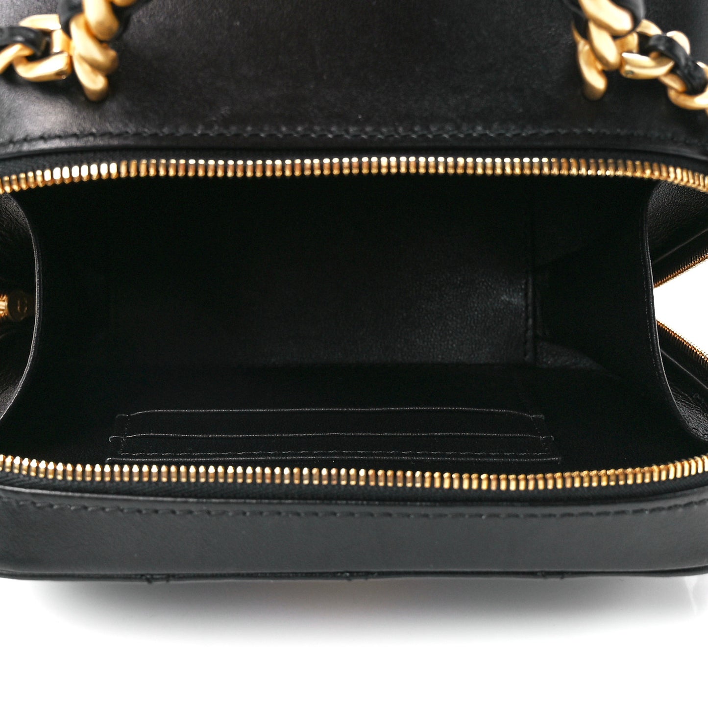 Lambskin Quilted Top Handle Small Vanity Case Black