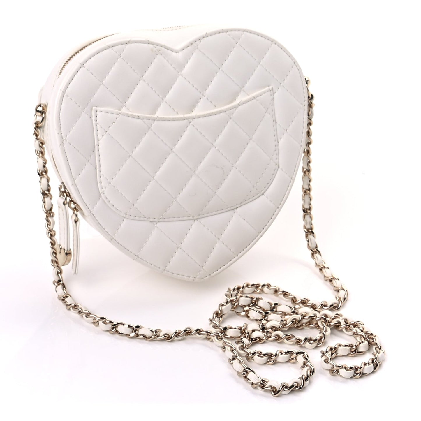 Lambskin Quilted CC In Love Heart Bag  White