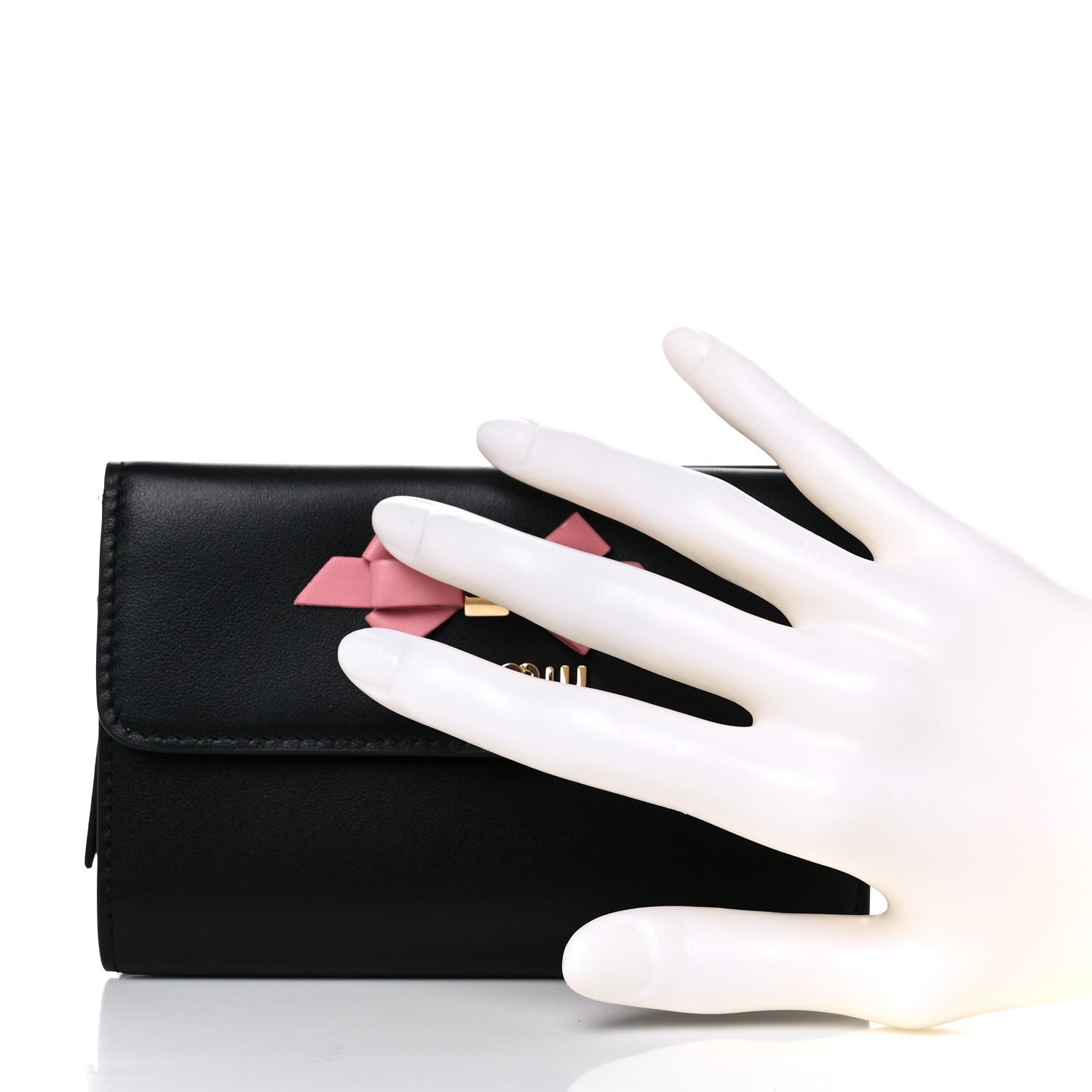 Miu Miu Soft Calfskin Bow Bi-Fold Wallet Black 2 of 9