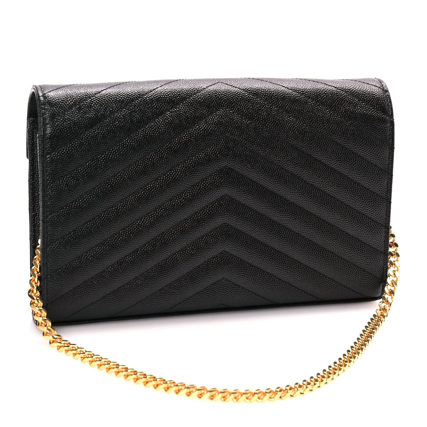 Grain De Poudre Matelasse Chevron Monogram Chain Wallet Black
