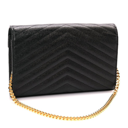 Saint Laurent Grain De Poudre Matelasse Chevron Monogram Chain Wallet Black 2 of 9