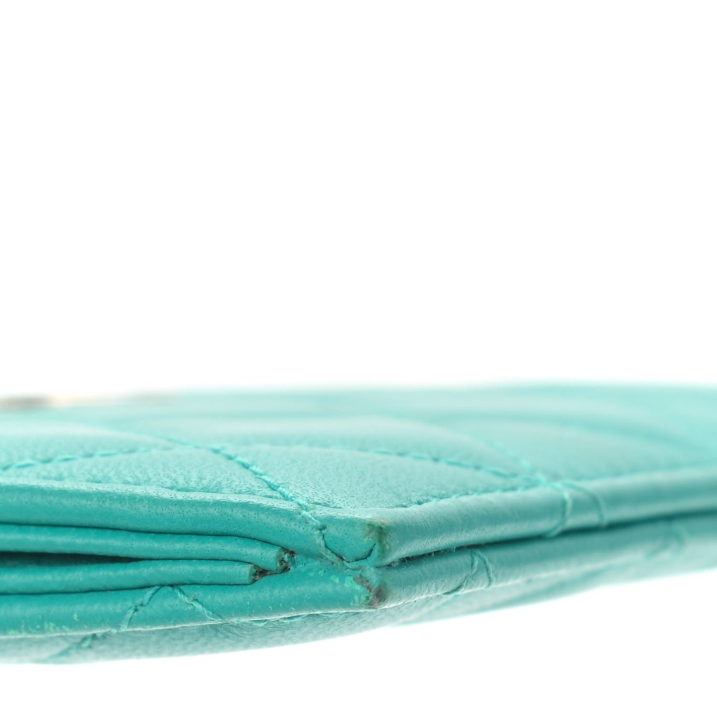 Lambskin Quilted Zip Card Holder Turquoise