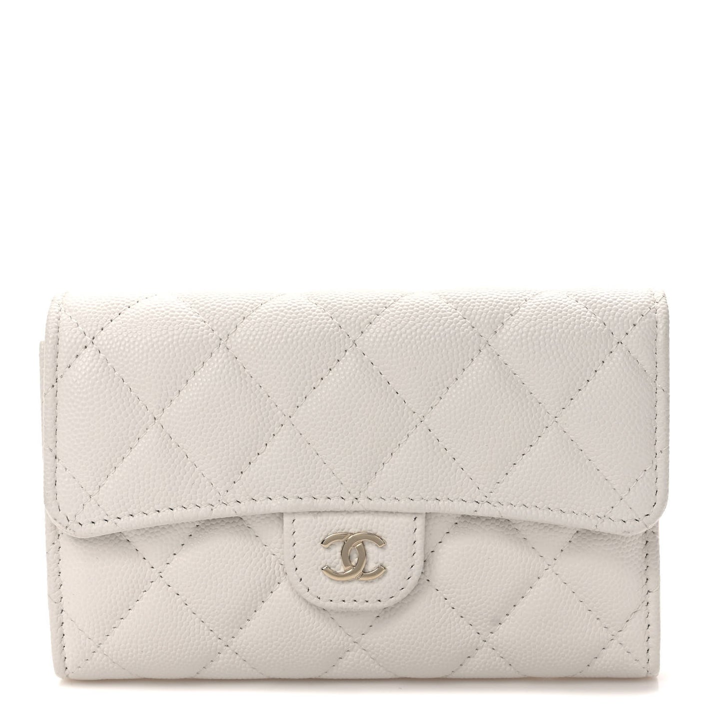 Caviar Quilted Medium Flap Wallet White