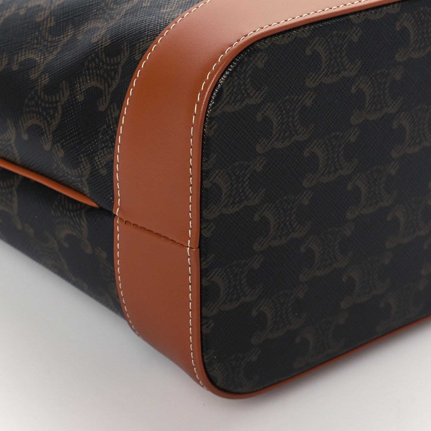 Triomphe Canvas Calfskin Small Bucket Bag Tan