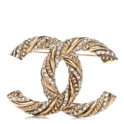 Chanel Crystal Twisted CC Brooch Light Gold 1 of 6