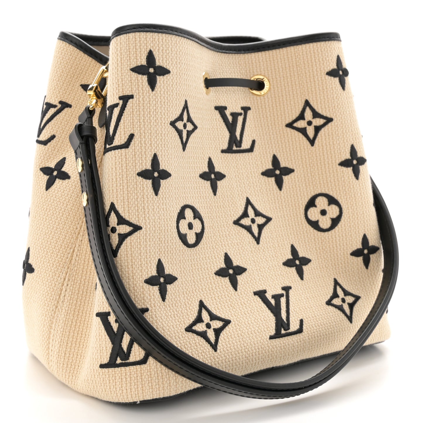 Cotton Monogram Embroidered Neonoe MM Beige Black