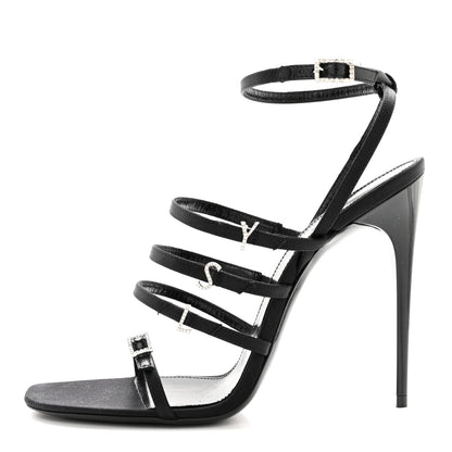Saint Laurent Crepe Satin Crystal Jerry 110 Sandals 39 Black 1 of 9