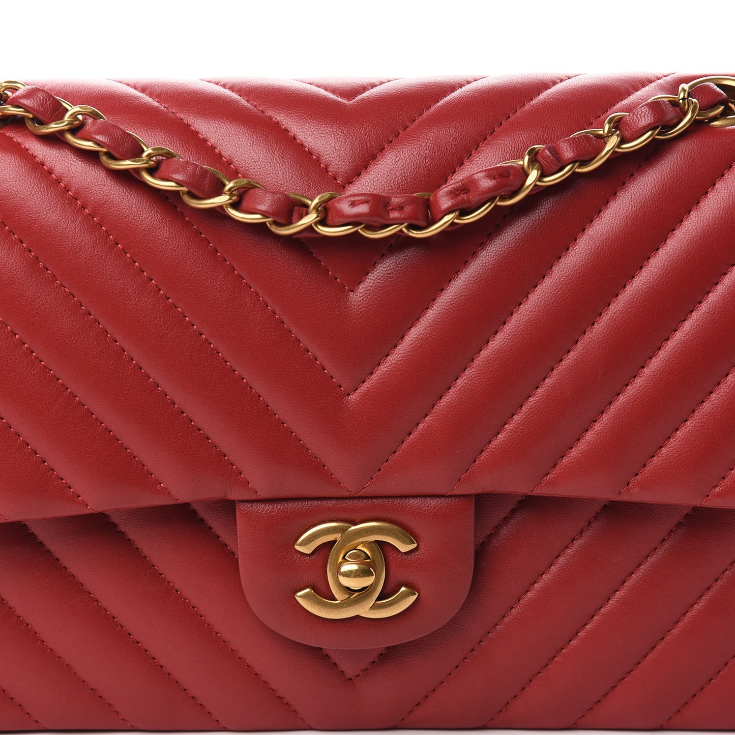 Lambskin Chevron Quilted Medium Double Flap Dark Red