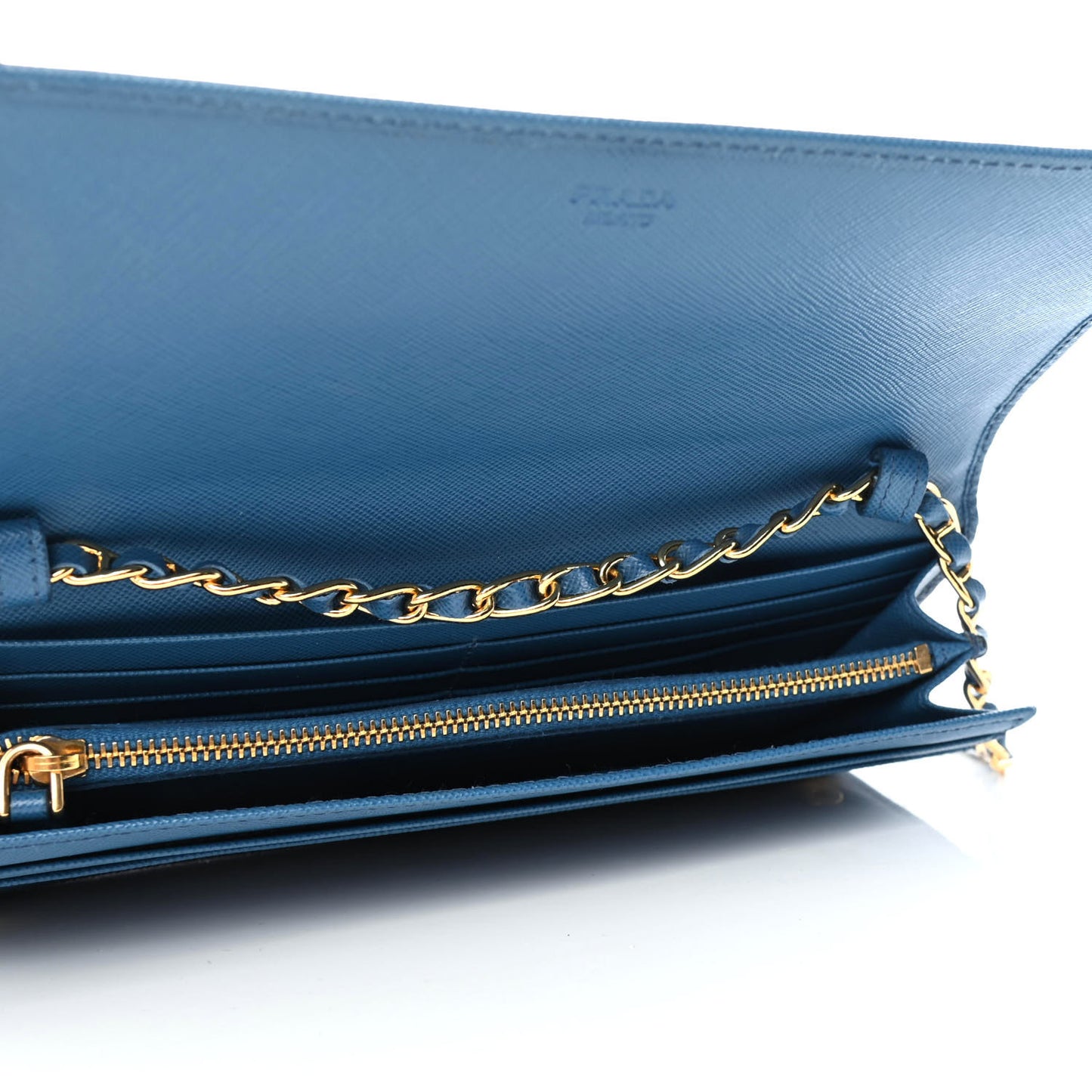 Saffiano Metal Oro Chain Wallet Cobalto