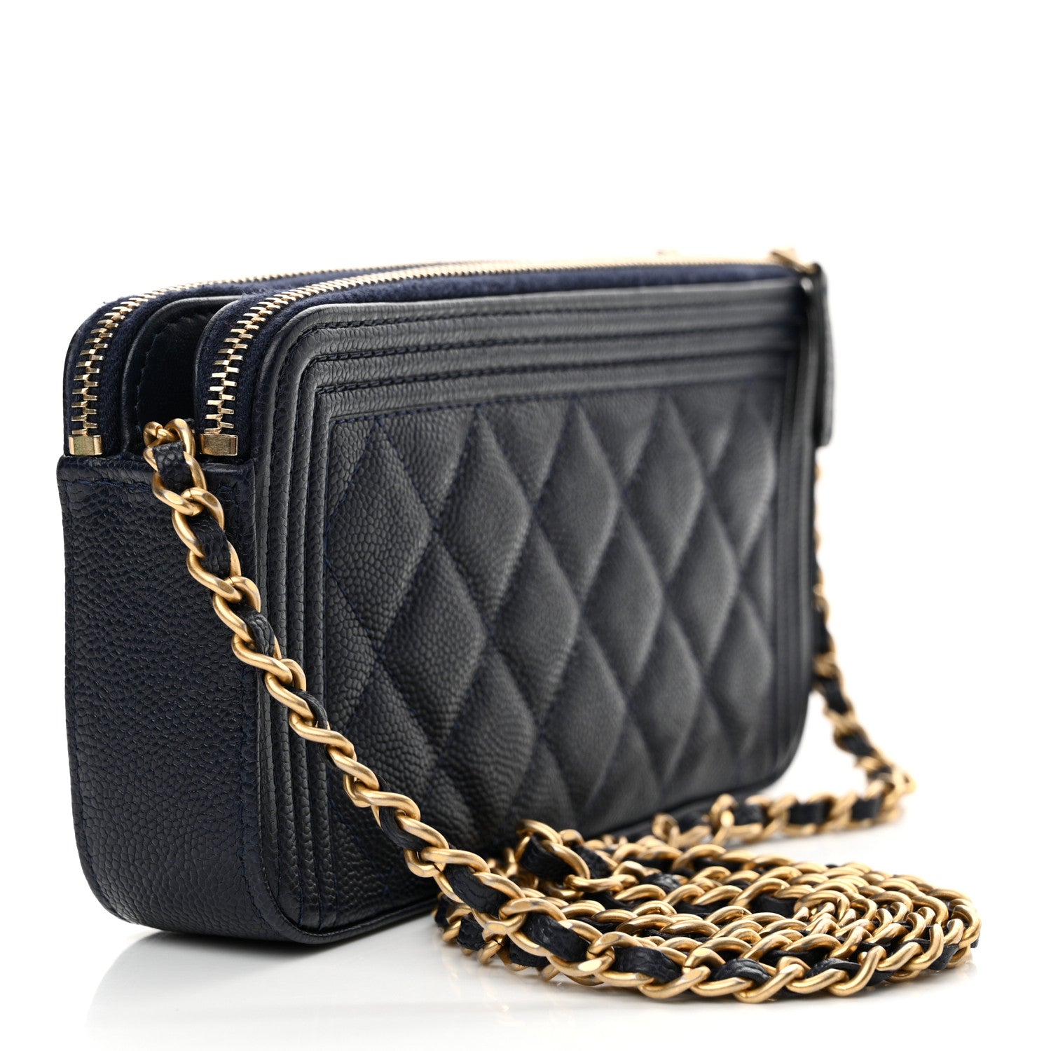Chanel Caviar Quilted Small Boy Clutch With Chain Dark Blue 3 of 12