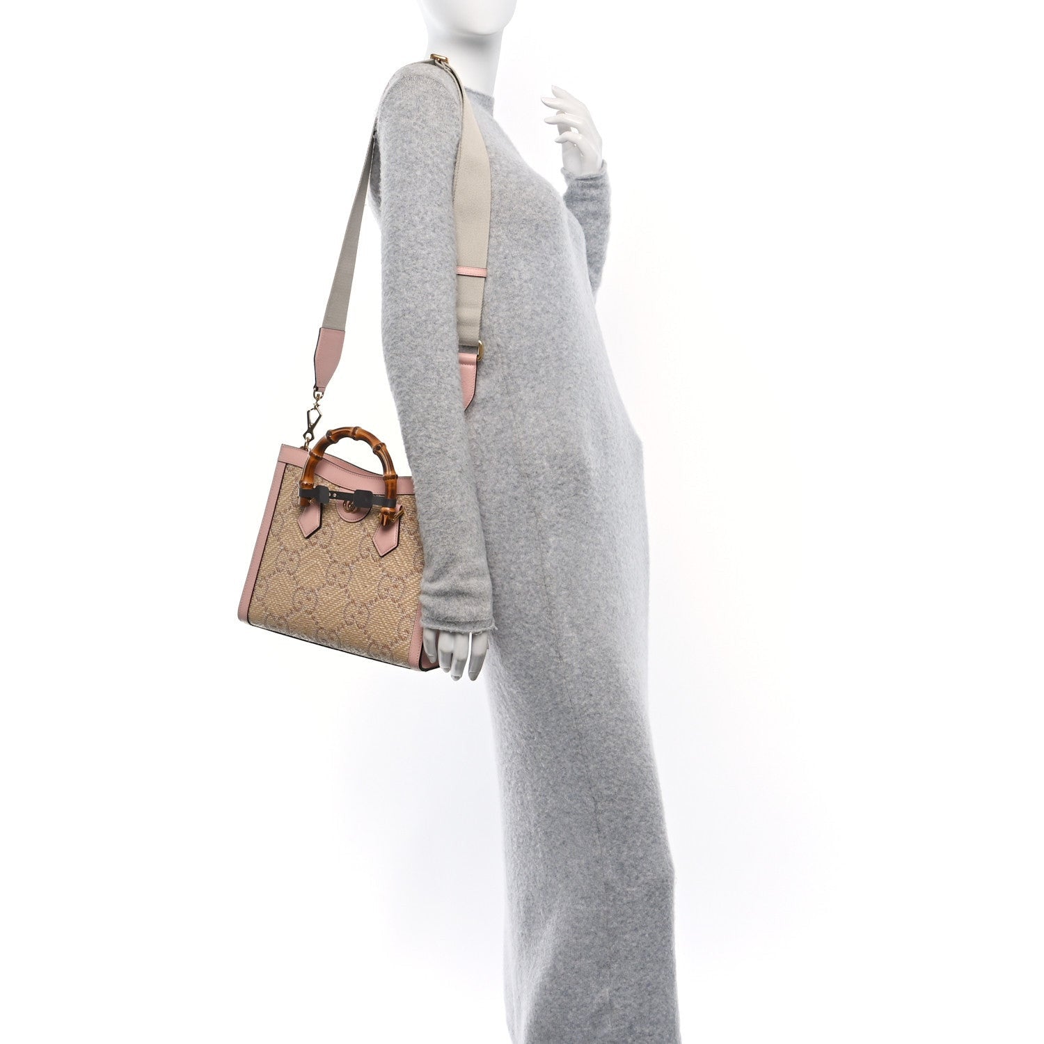 Gucci Raffia Textured Dollar Calfskin GG Monogram Small Diana Tote Bag Wild Rose Fuxia Fluo 2 of 7