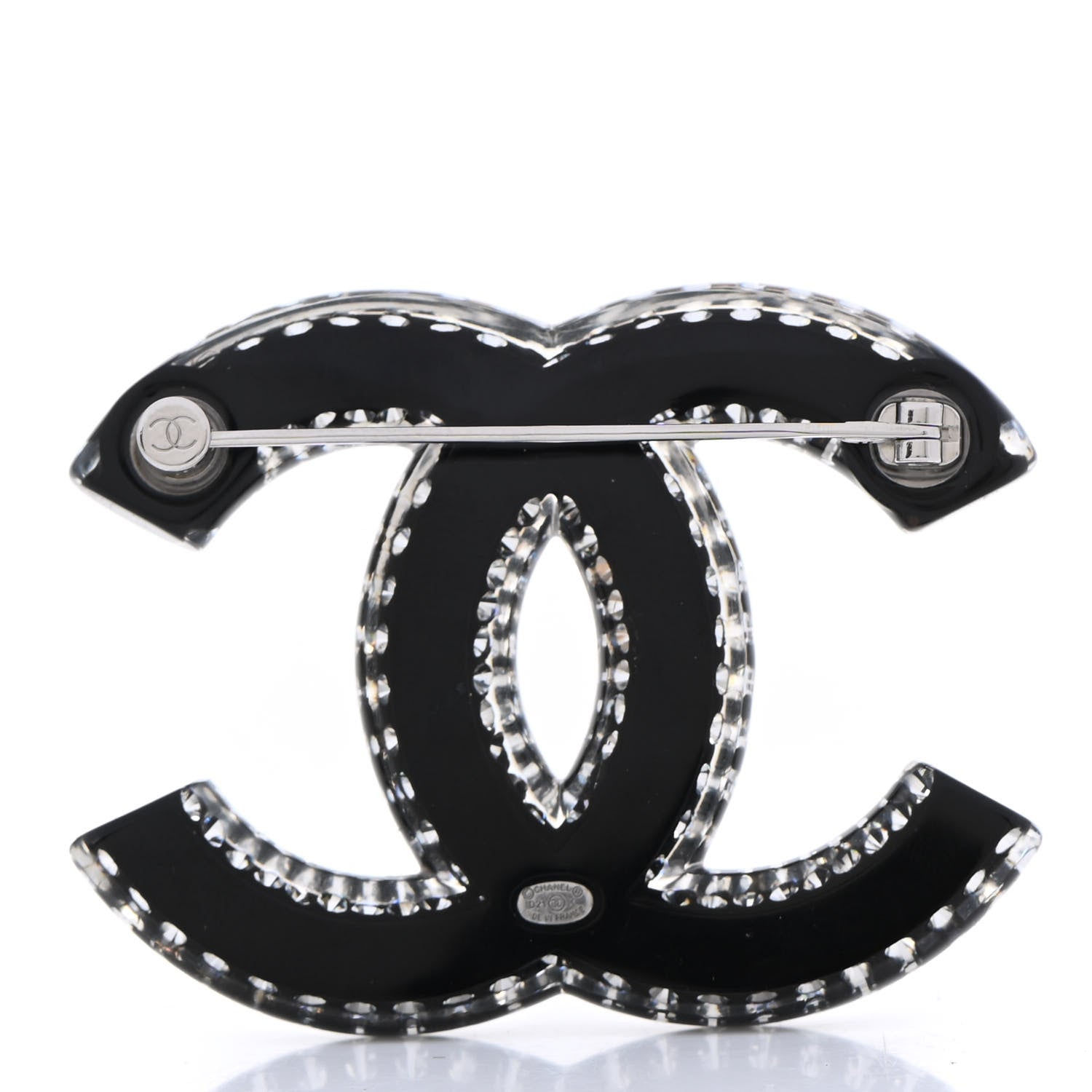 Chanel Resin Crystal CC Brooch Silver Black 3 of 6