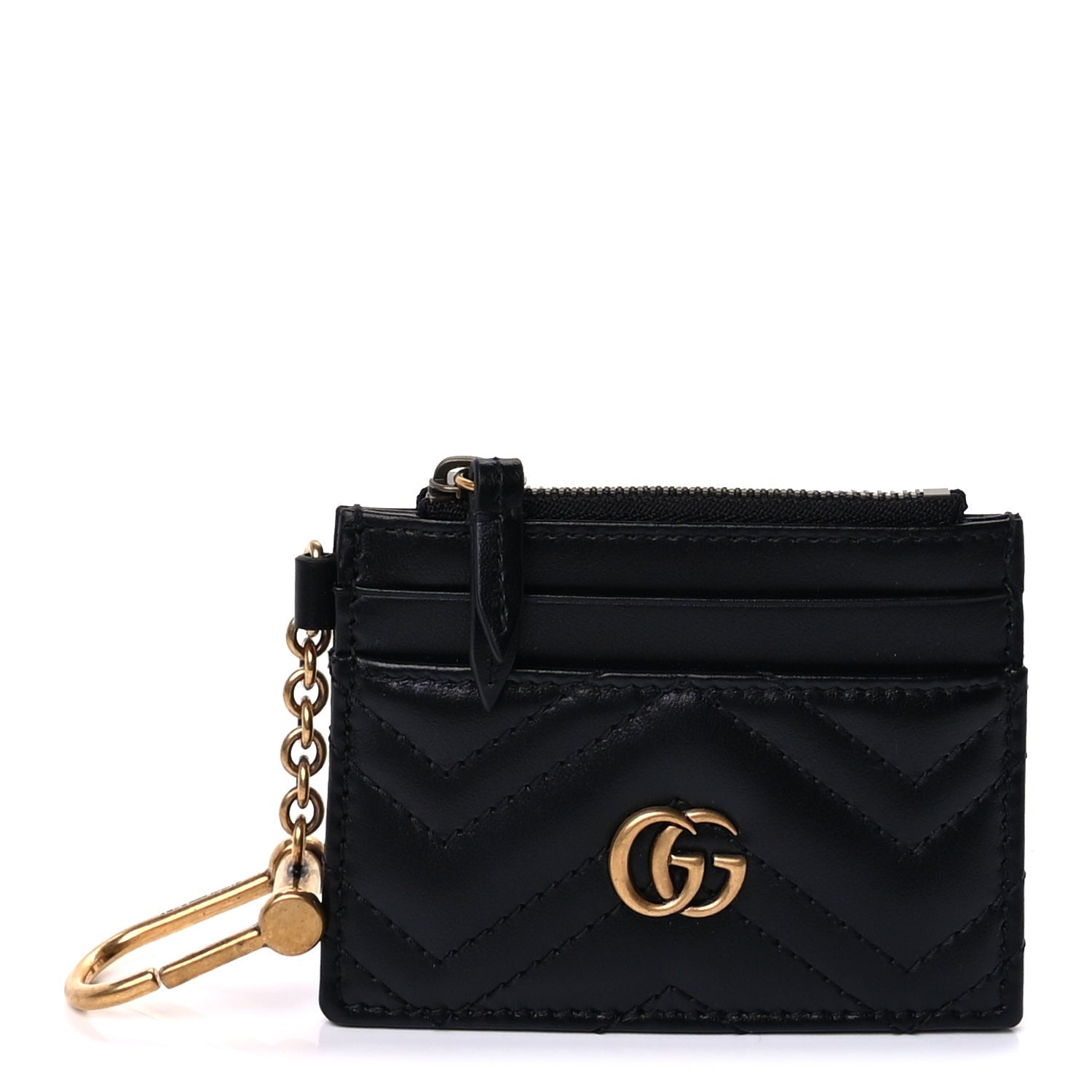 Gucci Calfskin Matelasse Chevron GG Marmont Key Case Card Holder Black 1 of 7