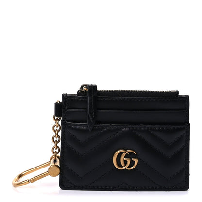 Gucci Calfskin Matelasse Chevron GG Marmont Key Case Card Holder Black 1 of 7