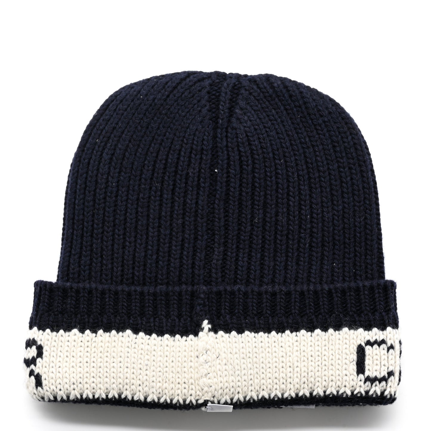 Cashmere Wool D-White Beanie Navy Blue White