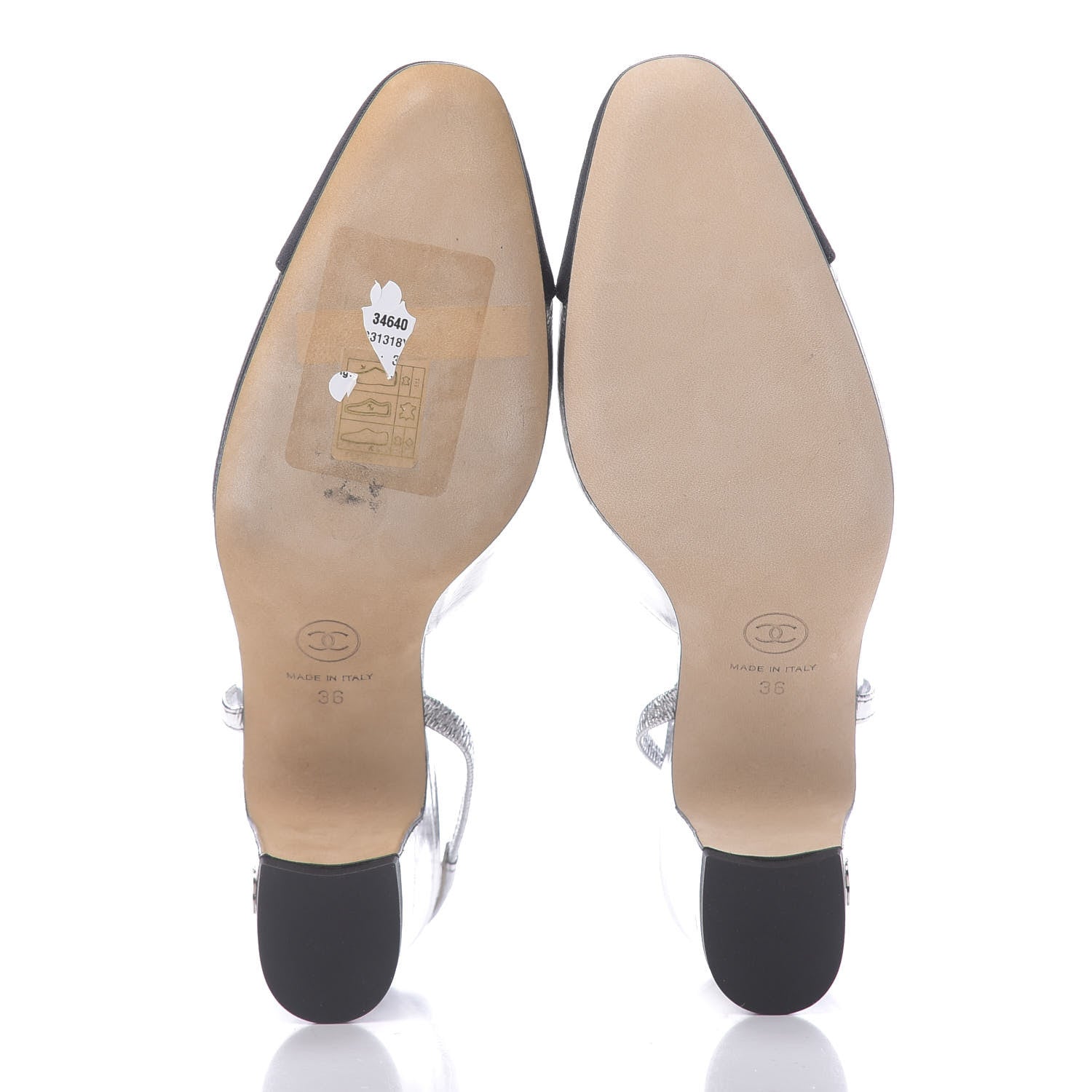 Chanel Laminated Lambskin Grosgrain Cap Toe CC Slingback Sandals 36 Silver Black 5 of 13