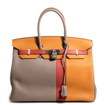 Hermes Taurillon Clemence Swift Tri-Color Birkin 35 Rose Jaipur Gris Tourterelle Moutarde 1 of 10