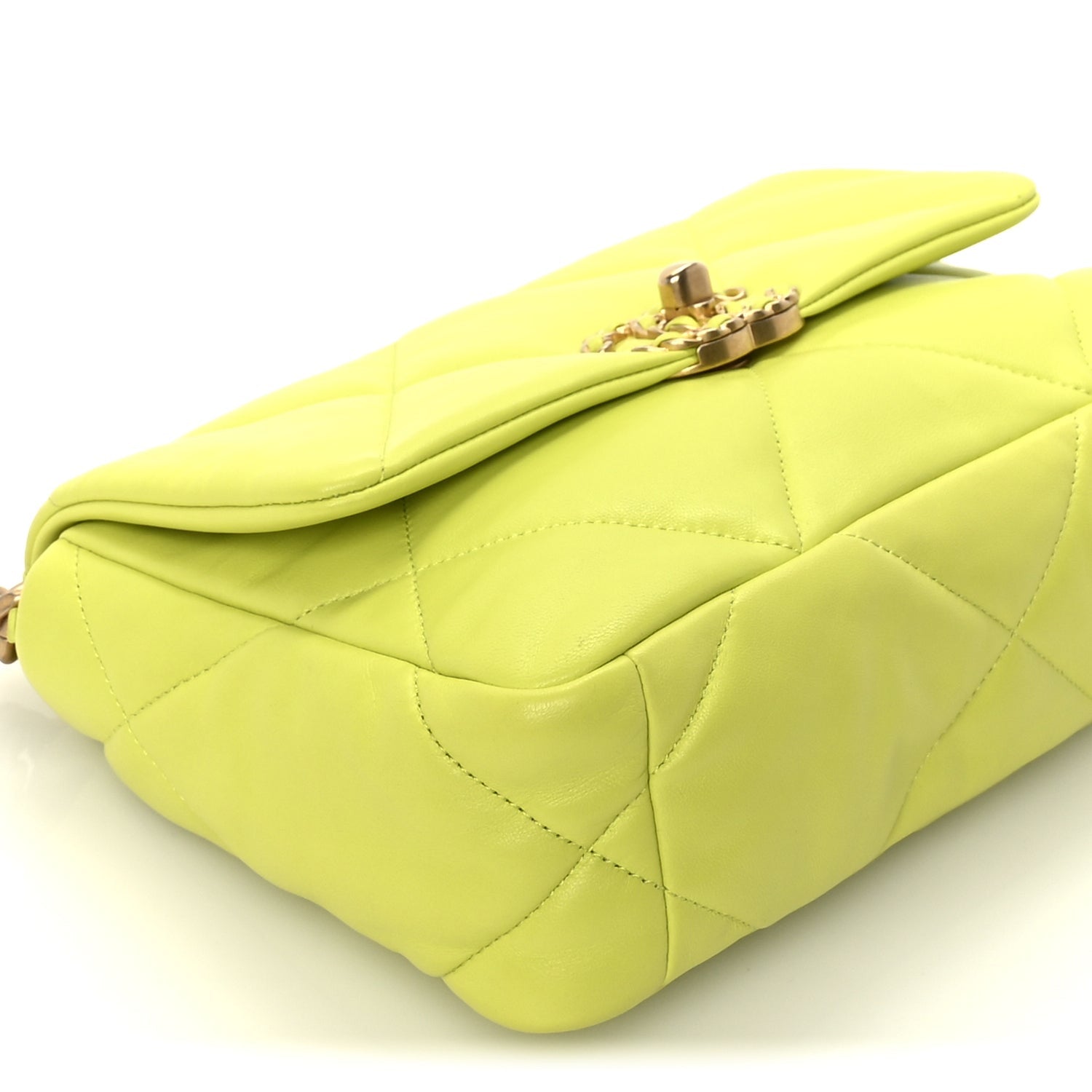 Chanel Shiny Lambskin Quilted Medium  19 Flap  Neon Yellow 8 of 10