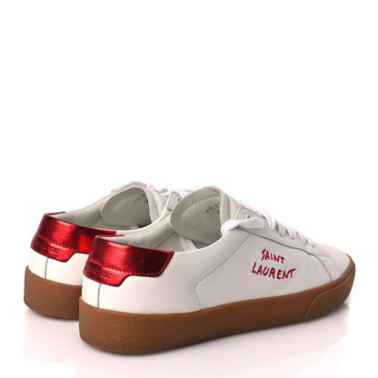 Saint Laurent Calfskin Embroidered Court Classic Sneakers 41 Red Nero 4 of 8