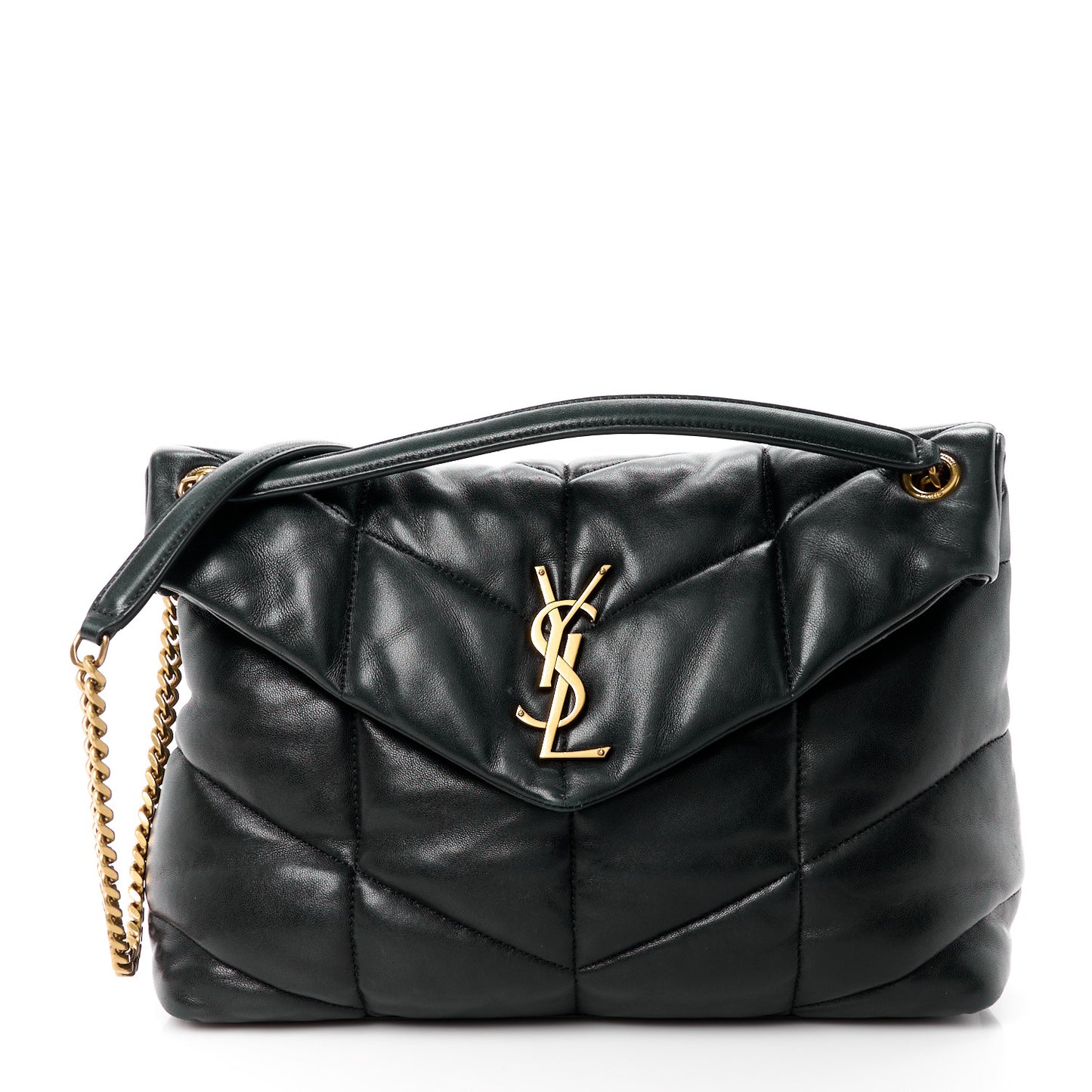 Lambskin Quilted Medium Loulou Puffer Monogram Chain Satchel Dark Leaf