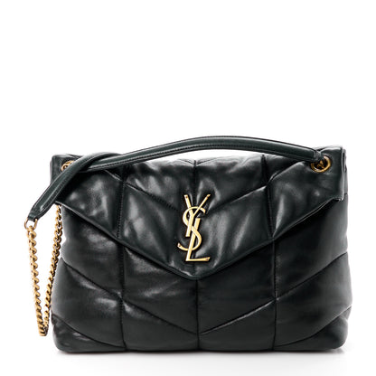Saint Laurent Lambskin Quilted Medium Loulou Puffer Monogram Chain Satchel Dark Leaf 1 of 11