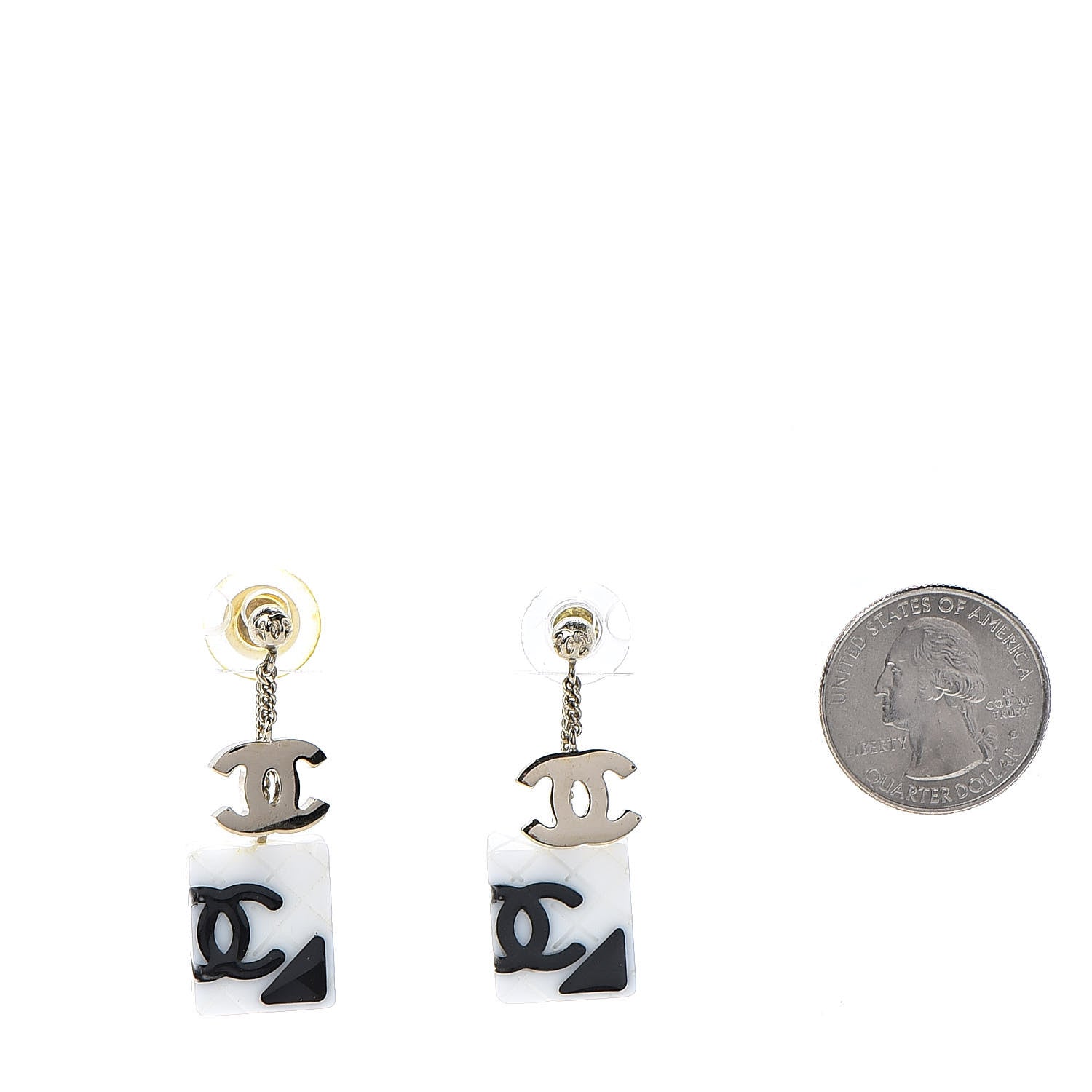 Chanel CC Cambon Drop Earrings White Black Gold 2 of 5