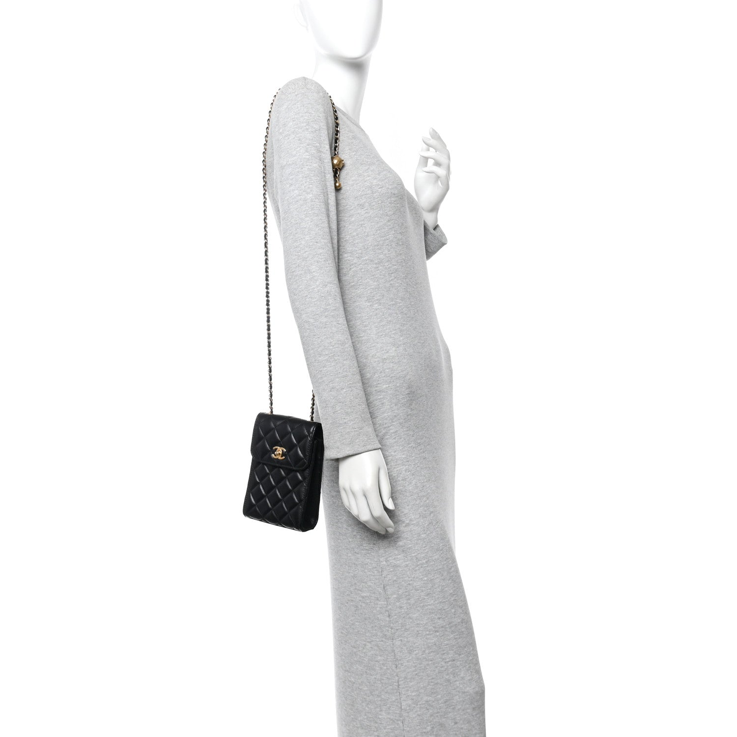 Chanel Lambskin Quilted Vertical Pearl Crush Flap With Chain Black 2 of 12