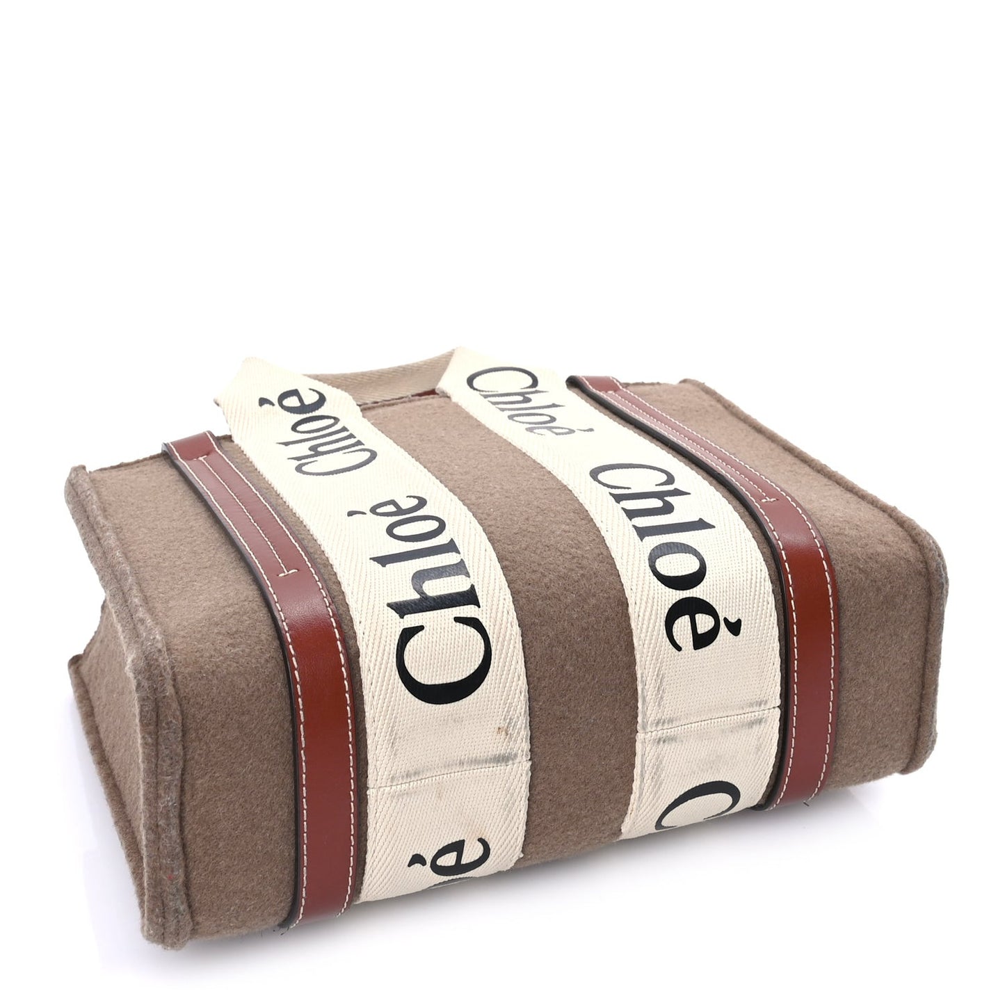 Felt Calfskin Small Woody Ribbon Tote Light Brown