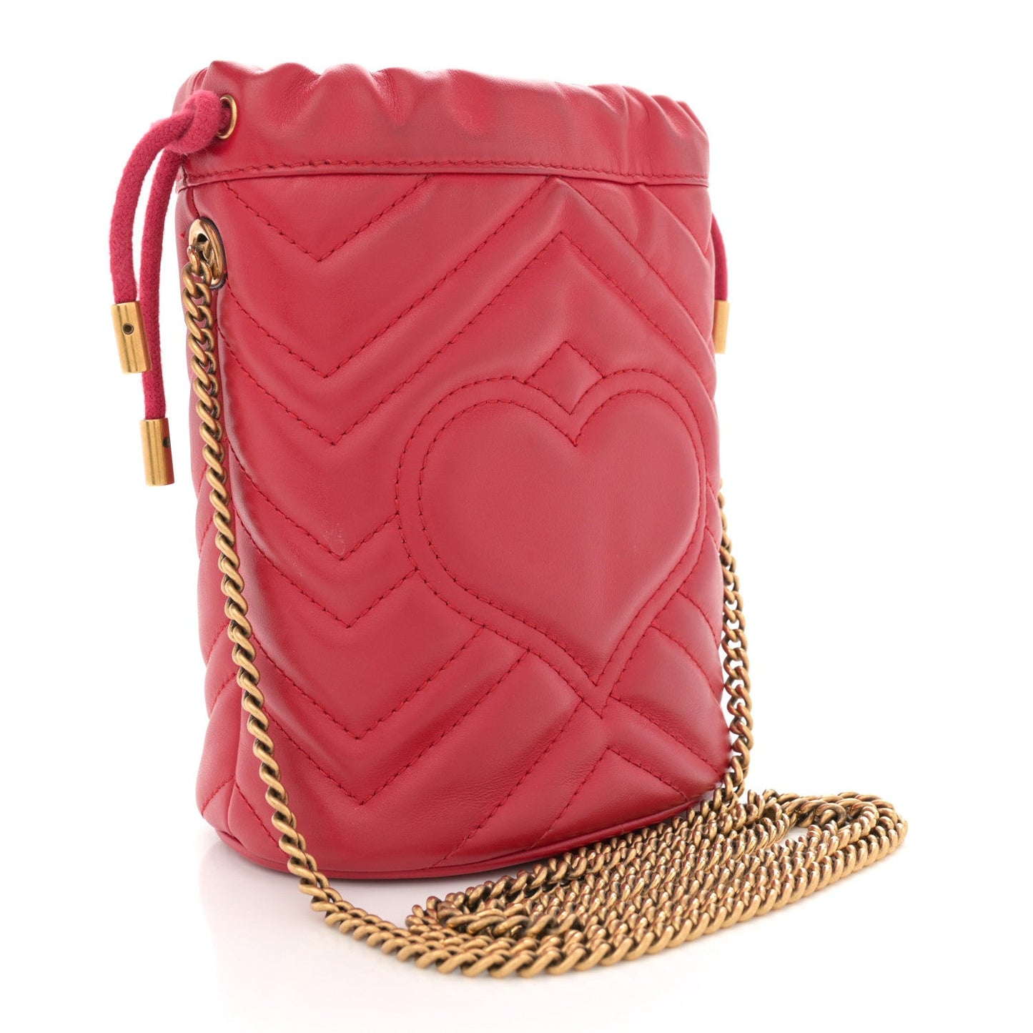 Calfskin Matelasse Mini GG Marmont 2.0 Bucket Bag Hibiscus Red