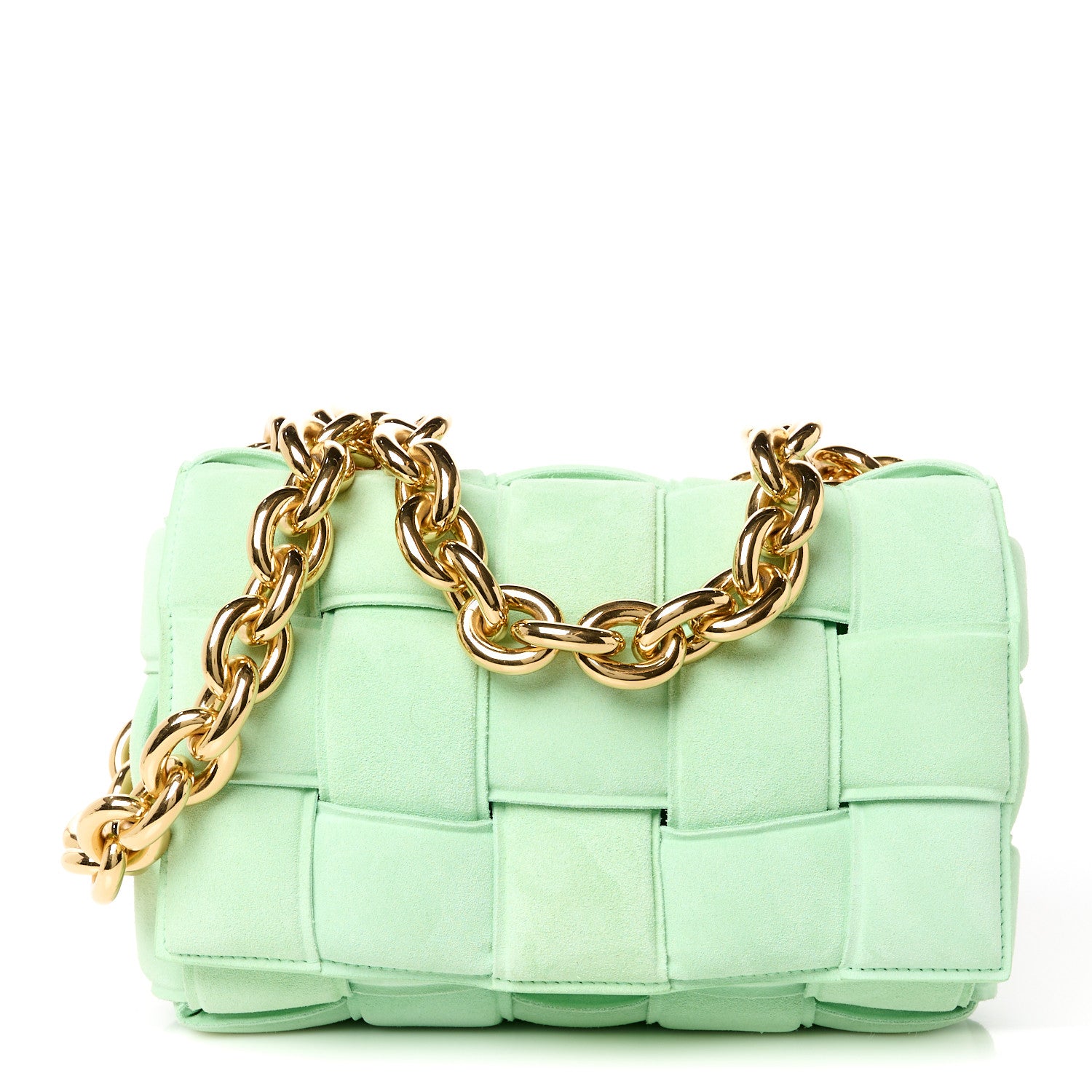 Bottega Veneta Suede Maxi Intrecciato Padded Chain Cassette Crossbody Bag Wasabi 1 of 12