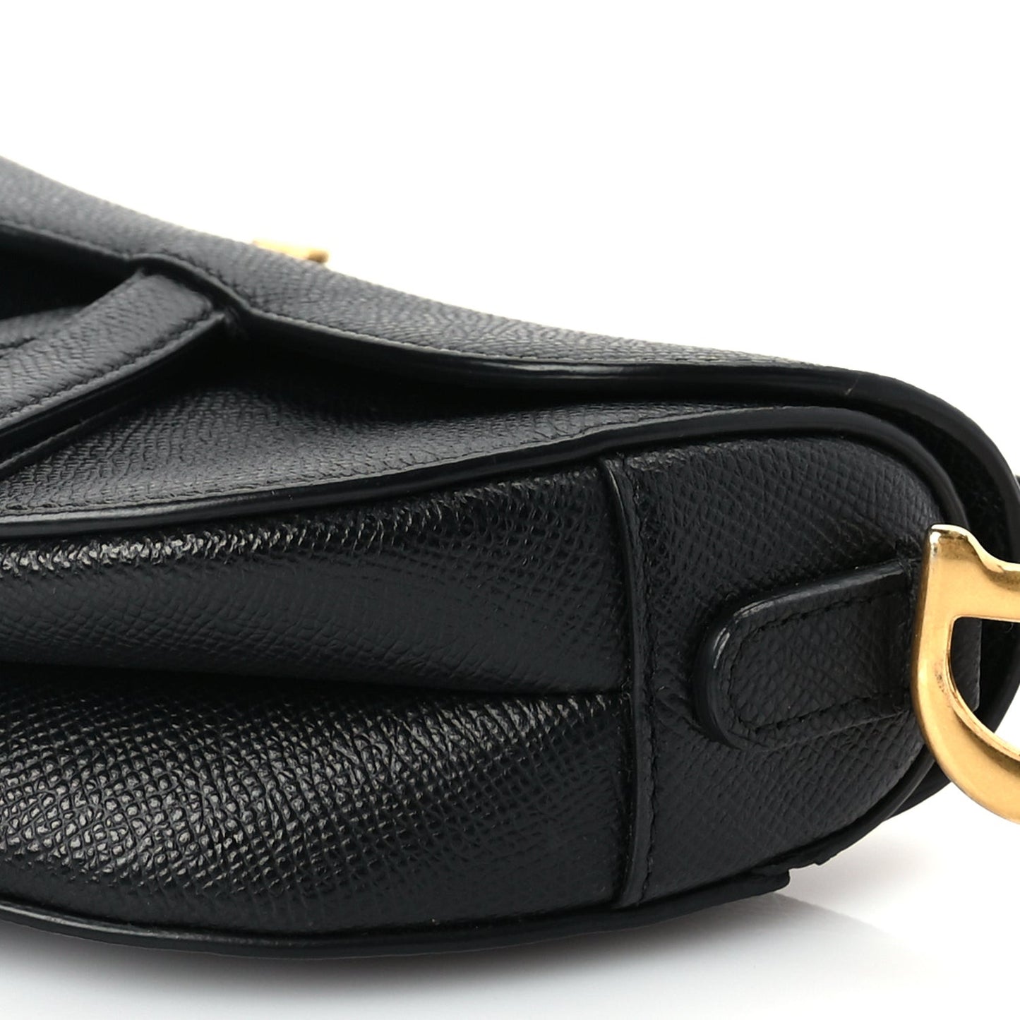 Grained Calfskin Mini Saddle Bag With Strap Black