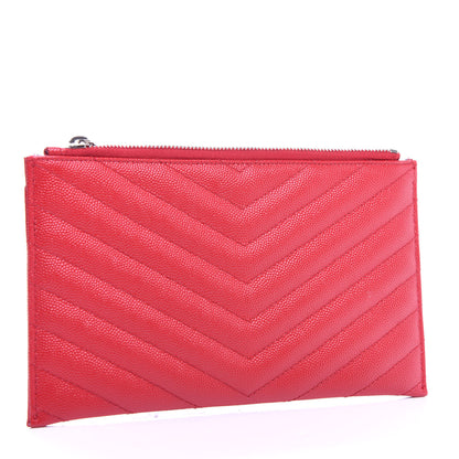 Saint Laurent Grain De Poudre Matelasse Chevron Monogram Bill Pouch Red 3 of 8